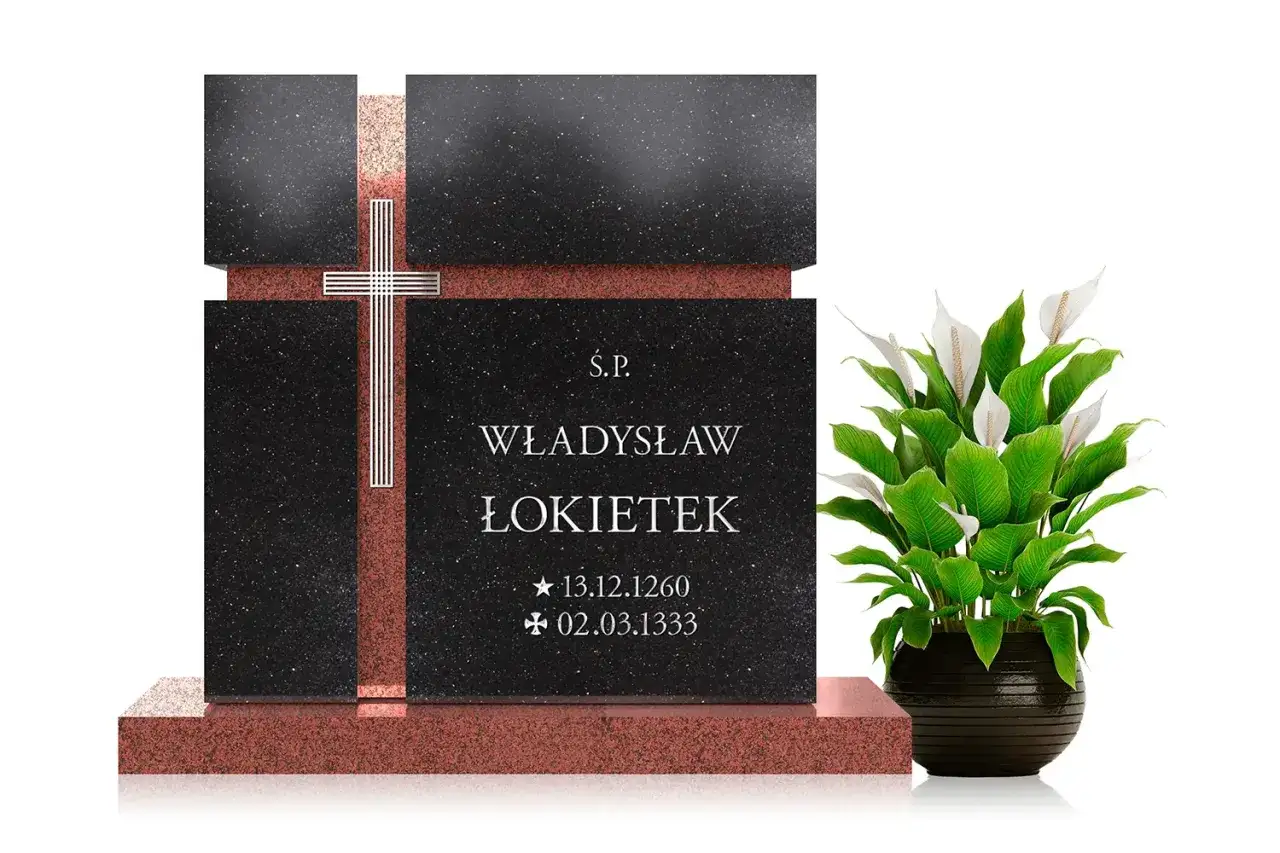 Nagrobek z wygrawerowanym religijnym cytatem, symbol krzyża